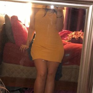 Yellow Halter Top Dress - Ribbed Cage